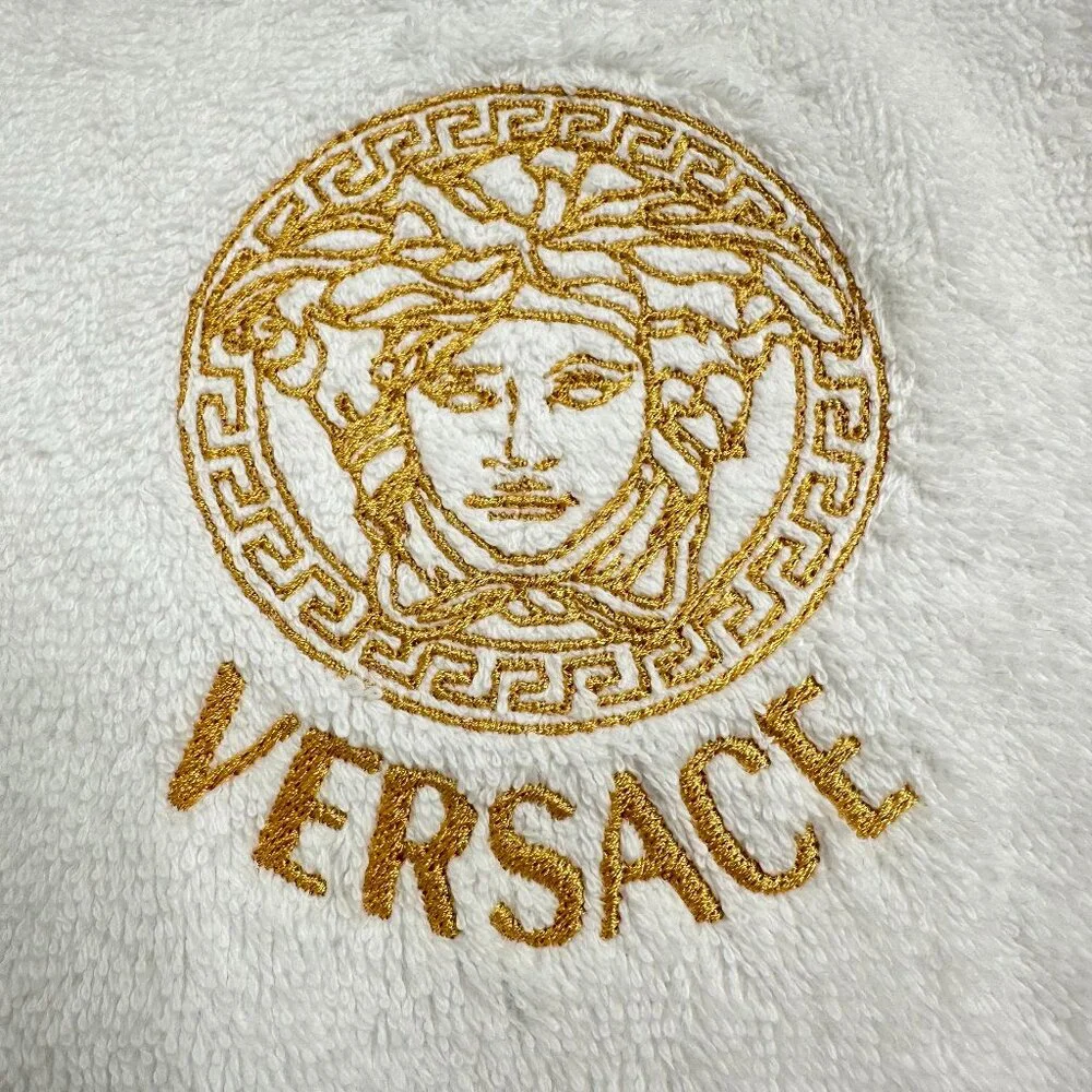 Versace Style Towels Embroidered Hand Towel Set White Gold Bathroom Decor